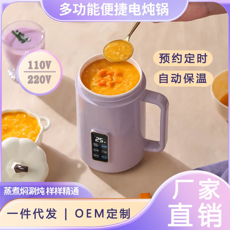 Compact Portable Multi-functional Electric Stew Cup, 110V/220V Smart Cooker for Congee and Health Drinks