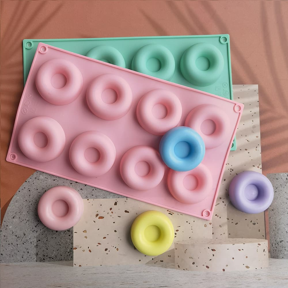 Silicone 8-Cavity Donut Mold Ice Cream Jelly Pudding Soap Cake Mold Baking Tool