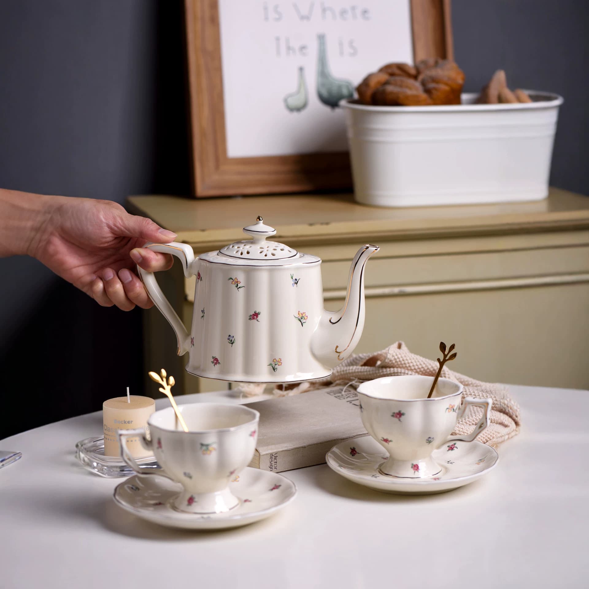 European Romantic Floral Afternoon Tea Coffee Pot High-End Home Cafe Ceramic Tableware Coffee Set