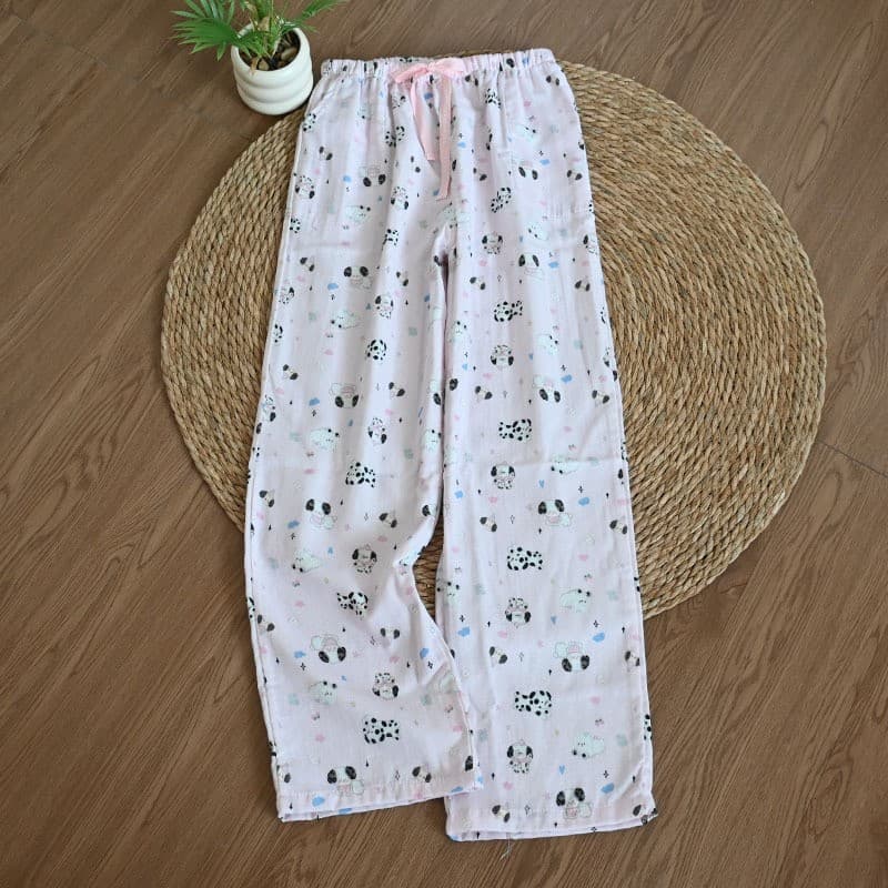 New Summer Sleep Pants Pink Cartoon Cat Print Loose Thin Home Casual Long Pants Wearable Out for Walks