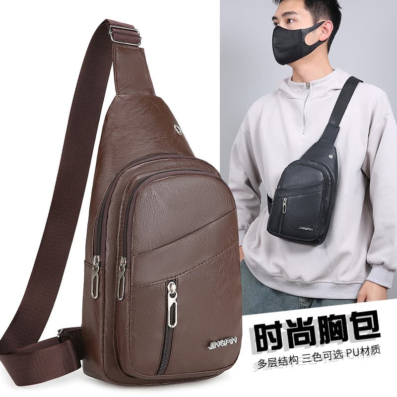 Cross-border Men's PU Leather Chest Bag Fashion Commuter Handheld Shoulder Bag Large Capacity Casual Versatile Travel Crossbody Bag Trendy
