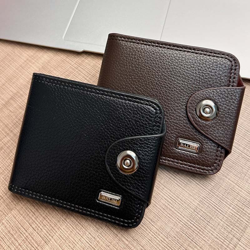 BALISI Men's Wallet Card Slot Casual Short Tri-Fold Magnetic Closure Money Clip Soft Leather Card Holder New Ticket Wallet Coin Purse