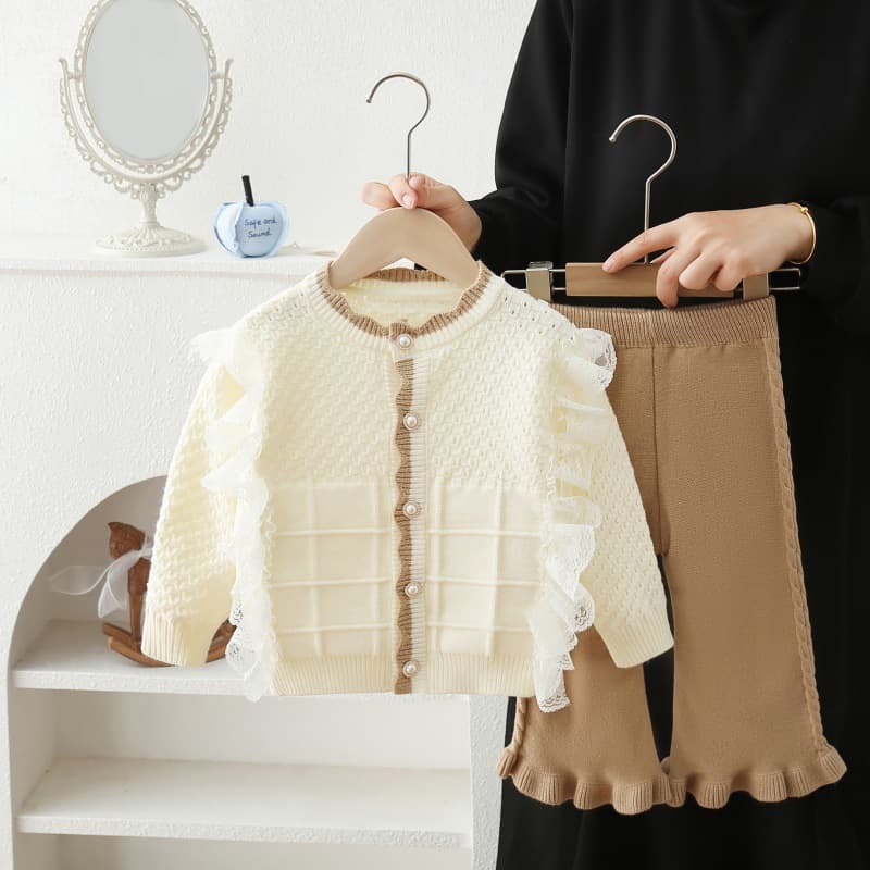 Girls Spring Suit 2026 New Children's Style Cardigan Jacket Lace Pants Girls Spring and Autumn Good-looking Two-piece Set