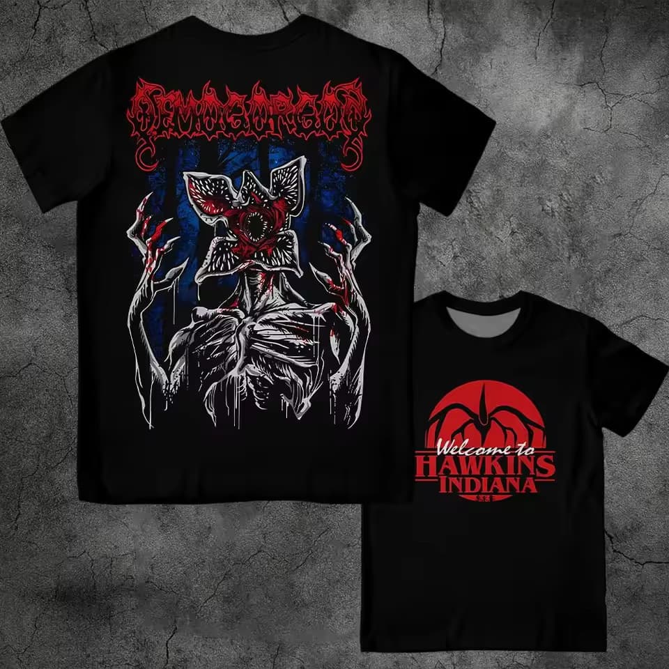 Eddie Munson Stranger Things Retro Print T-Shirt Devil's Vile Vile Flower Hawkins Pattern Y2K Street Style Men's
