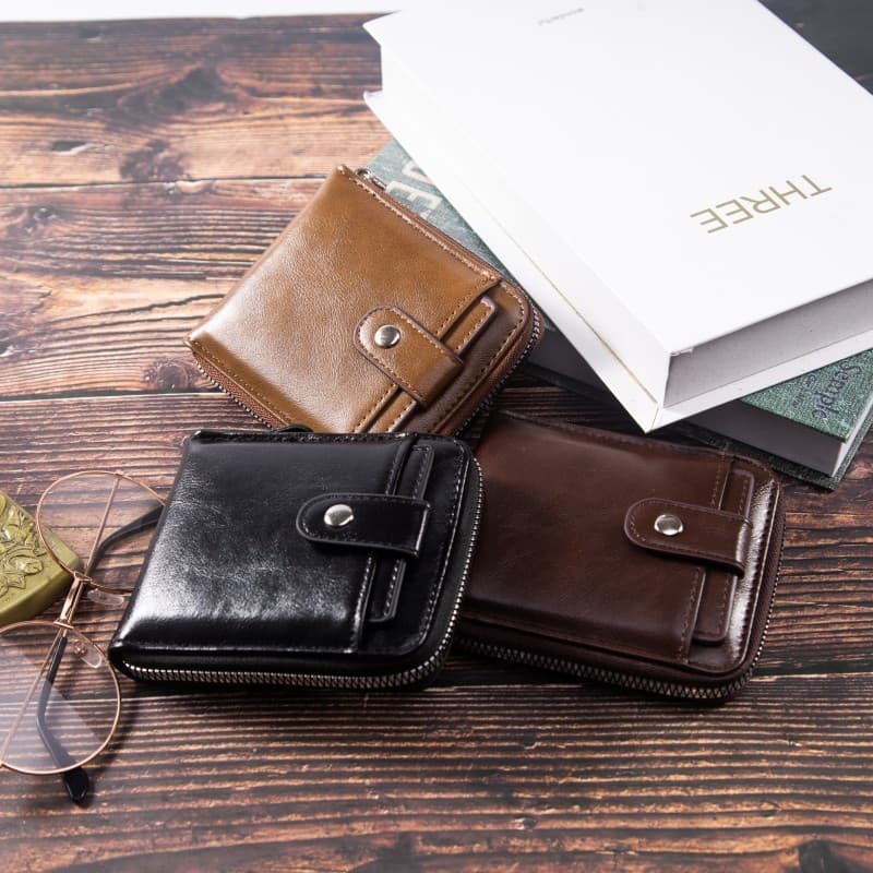 Solid Color Men's Wallet Short Compact Two-Fold Multi-Card Slot Large Capacity Coin Purse Simple Plain Texture Money Clip Card Holder