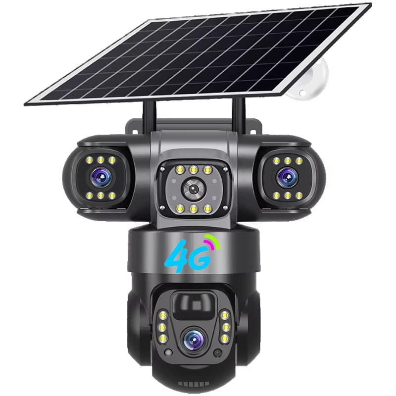 360° Panoramic Triple-Lens V380 Solar Camera, Three-Screen Wireless WiFi Outdoor 4G Surveillance Camera
