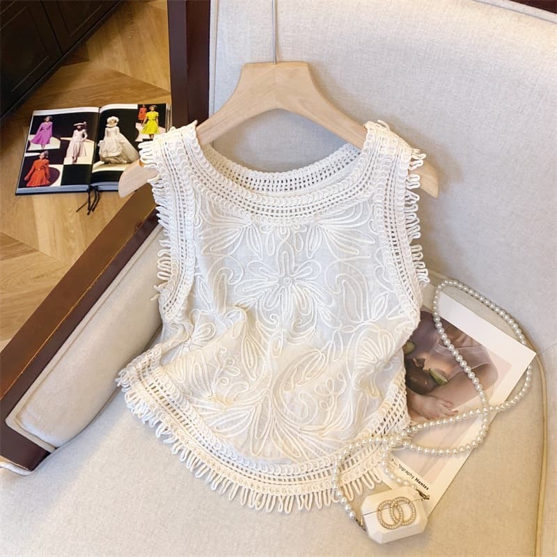 Korean-style designed jacquard tassel camisole top for women, new summer season, outerwear, irregular sleeveless unique top