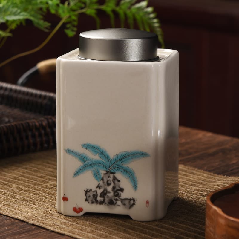 Plant Ash Household Ceramic Tea Canister Creative Kung Fu Tea Set Tea Storage Sealed Jar Chinese Style Tea Caddy