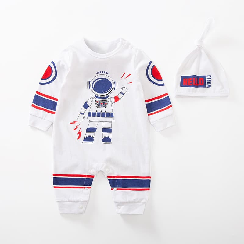 Cartoon Baby Romper Spring/Autumn Long Sleeve Baby Boy Girl Bodysuit with Hat Soft Cotton Newborn Crawling Suit