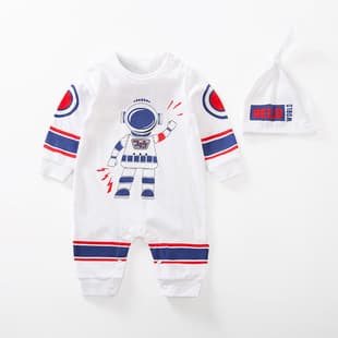 Cartoon Baby Romper Spring/Autumn Long Sleeve Baby Boy Girl Bodysuit with Hat Soft Cotton Newborn Crawling Suit