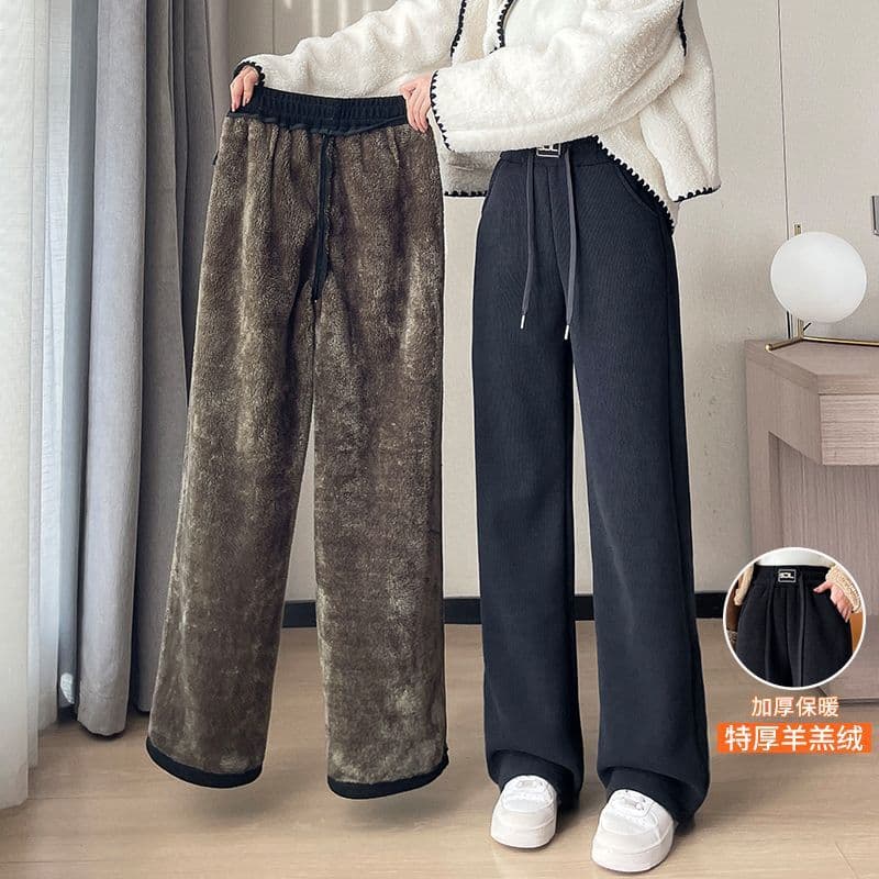 [Fleece-Lined/Unlined] Fleece Corduroy Wide-Leg Women's Autumn Winter Plus-Size Extra-Thick Chenille Straight-Leg Pants