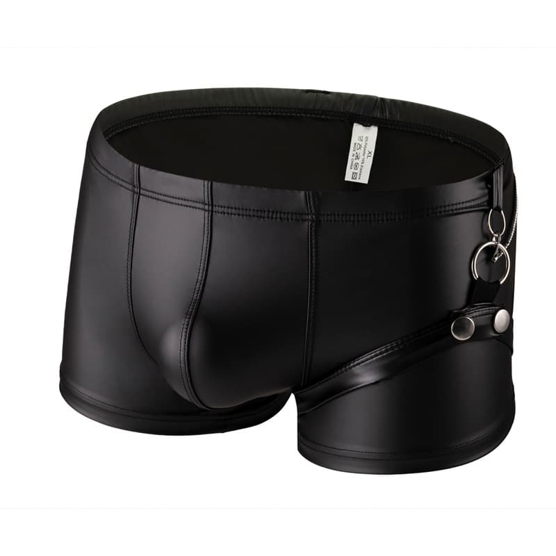 Men's Sexy Patent Leather Boxer Briefs Four-Corner Faux Leather Low-Rise European and American Lingerie U-Shaped Design Drop Shipping