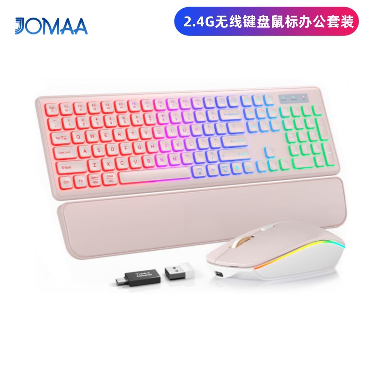 Backlit 2.4G Wireless Keyboard and Mouse Combo Rechargeable RGB Ergonomic Tilt Angle Keys RGB Backlight