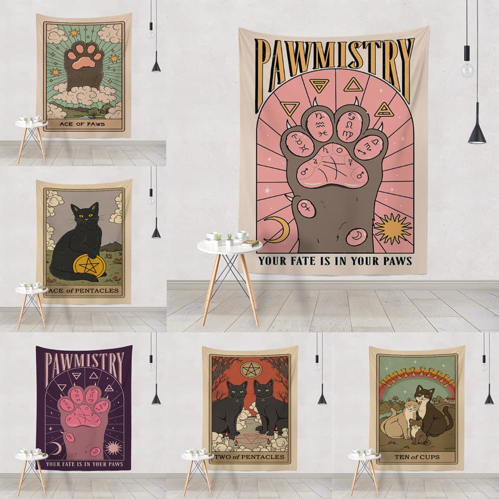 Cat Paw Tarot Tapestry Bohemian Style Home Decoration Hippie Dorm Room Wall Decor