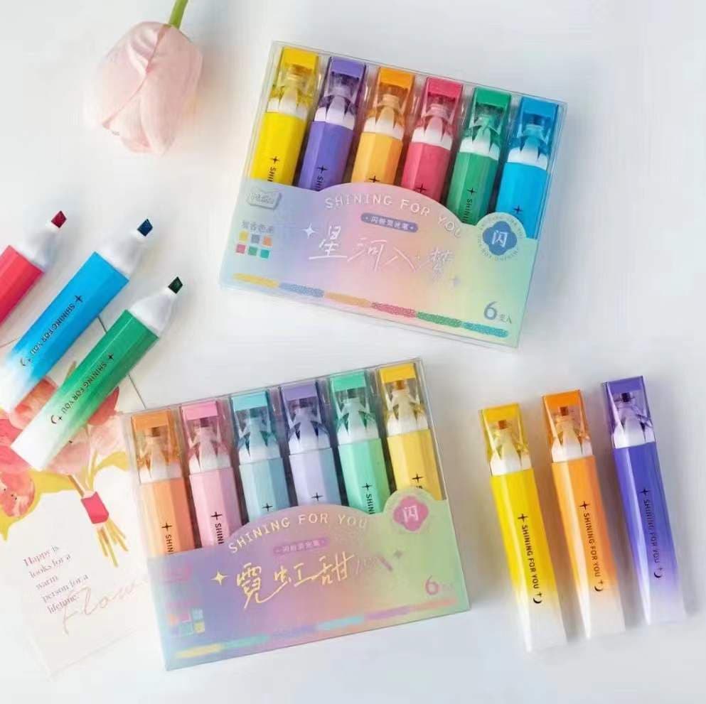Maihe Stationery Magic Cube Notebook Fluorescent Pen Eye-Protective Color Retro Highlighter Light Pastel Journaling Essential