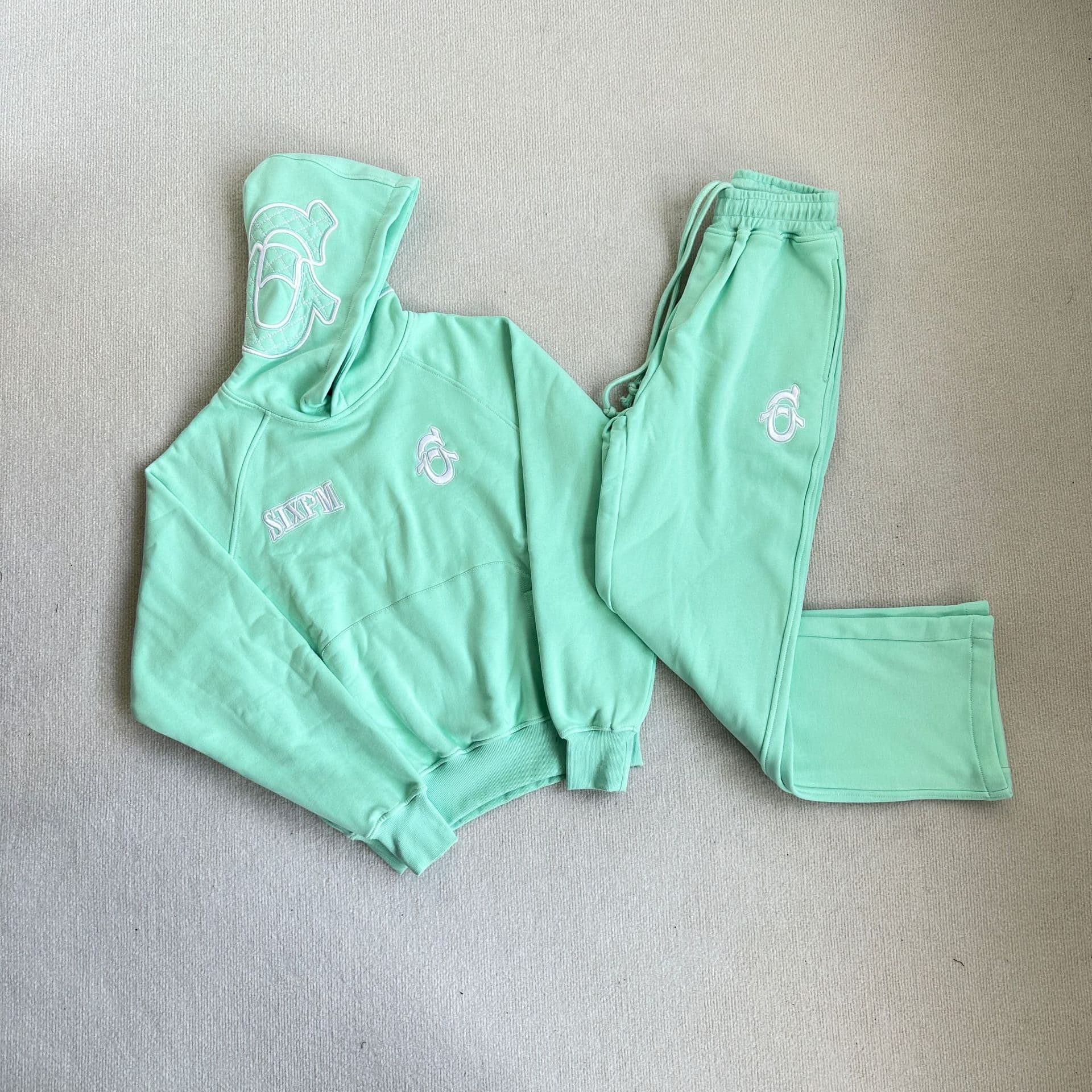6PM Drill embroidered letters hip-hop Central Cee same style velvet hooded sweatshirt long sweatpants suit trendy