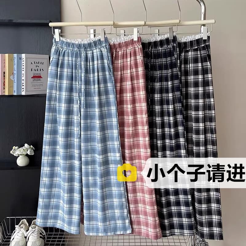 Petite Pants 150 Black Plaid Pants Lace Trim Wide-Leg Pants 145 Plaid Drawstring Straight Casual Pants XS