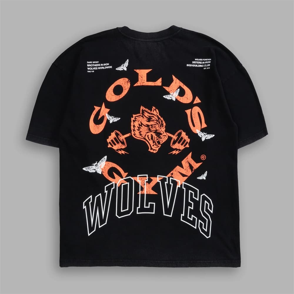 DARC SPORT & GOLD'S GYM Collaboration American Street Brand Wolf Head Print Pure Cotton Crew Neck Couple T-Shirt US Size