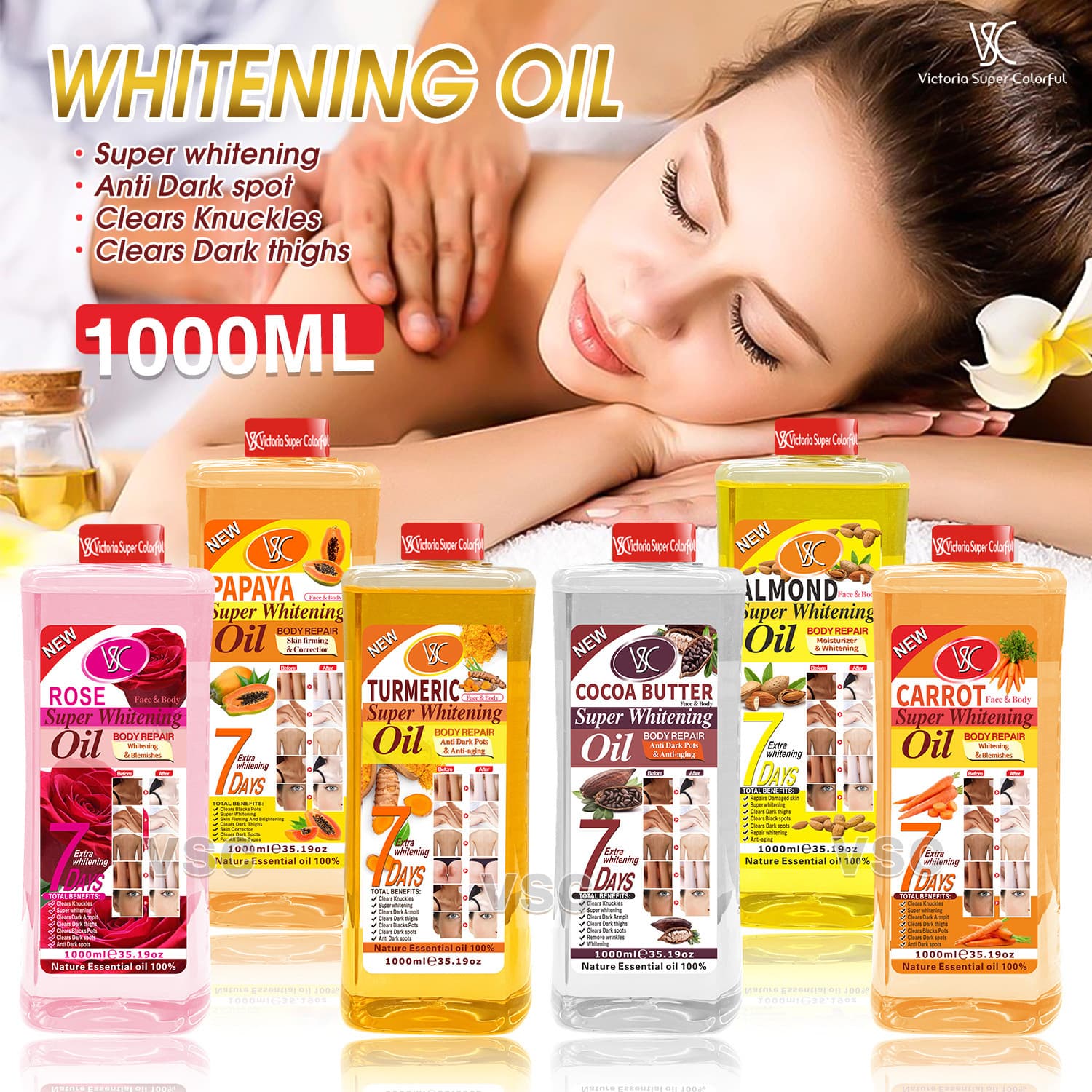 Cross-border popular red cap massage ginger oil 1000ml moisturizing skin facial body blackening essential oil massage oil