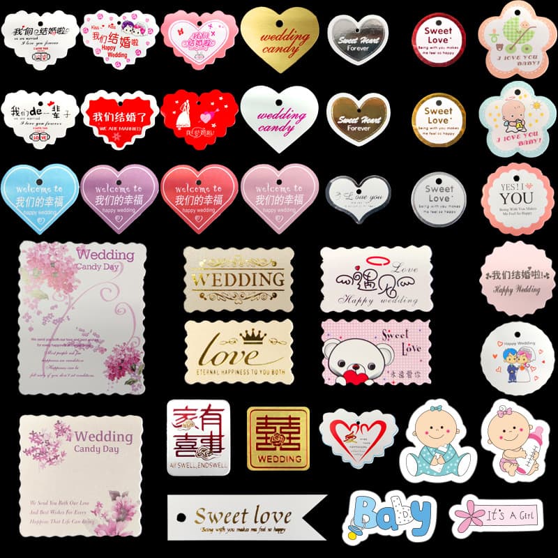 New DIY Wedding Candy Box Accessories, Paper Cards, Tinplate Packaging, Tag Cards, Factory Wholesale