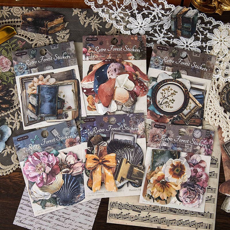 Pick up vintage old things series material sticker pack, old flower hand account collage material ins style hand account decoration
