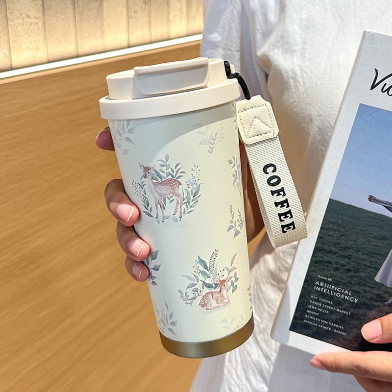 316 Seamless Stretched Insulated Tumbler for Women, Stylish Large Capacity Office Coffee Cup, Portable Dual-Drink Cup