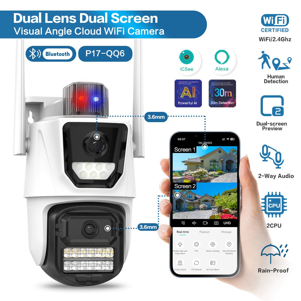 WiFi Camera Dual Lens Gun & Ball PTZ Night Vision HD Home Outdoor Full Color Wireless Surveillance Camera