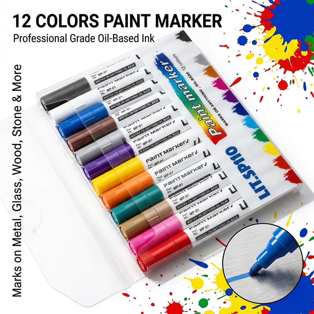 12-color paint pens, waterproof and non-fading, oil-based markers, car touch-up pens, plastic glass markers