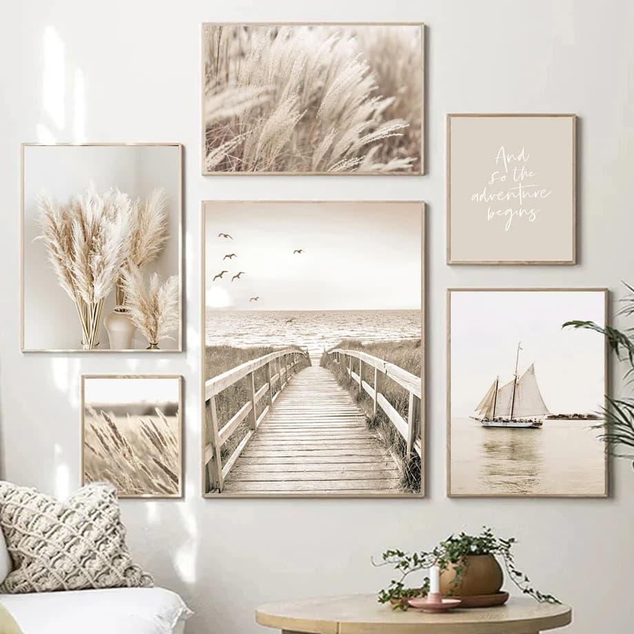 Modern beige plants, flowers, dead grass, autumn scenery, trestle canvas painting, poster, living room and bedroom decoration painting