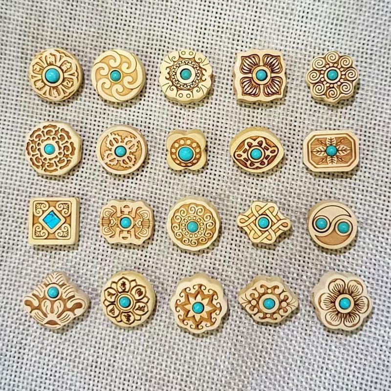 Boxwood Inlaid with Turquoise Accessories DIY Jewelry Pendants Keychain Car Ornaments Crafts Gifts