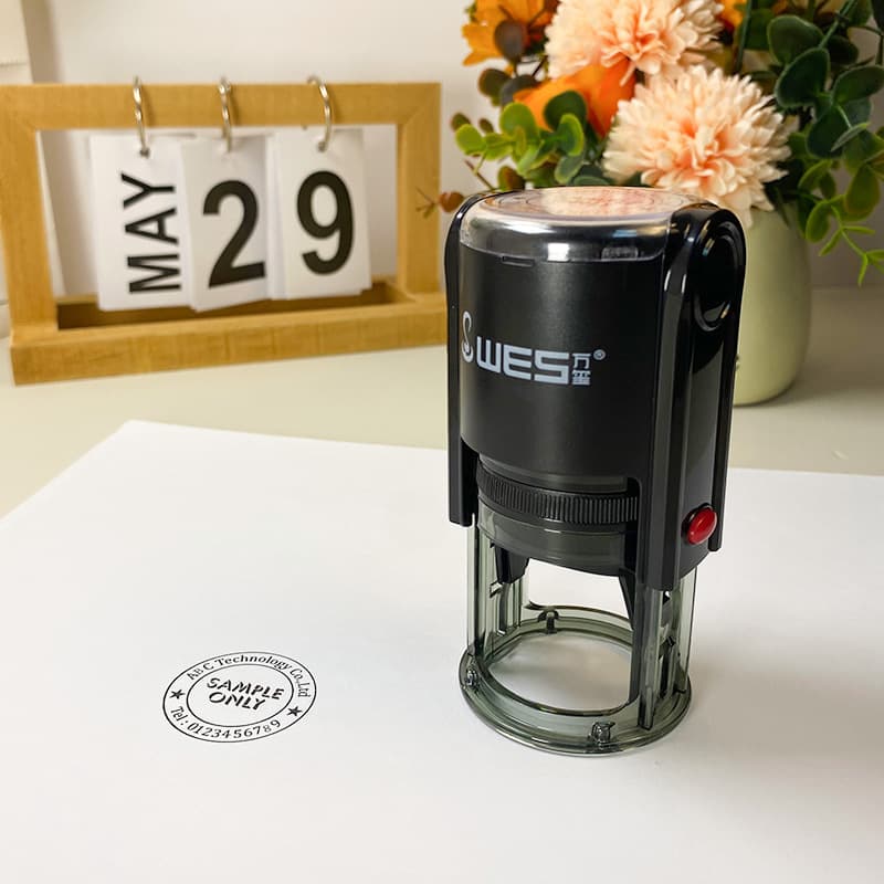 Wanxi 40mm Self-Inking Stamp Material with Bottom Protective Cover, Round Self-Inking Stamp for Official and Financial Use
