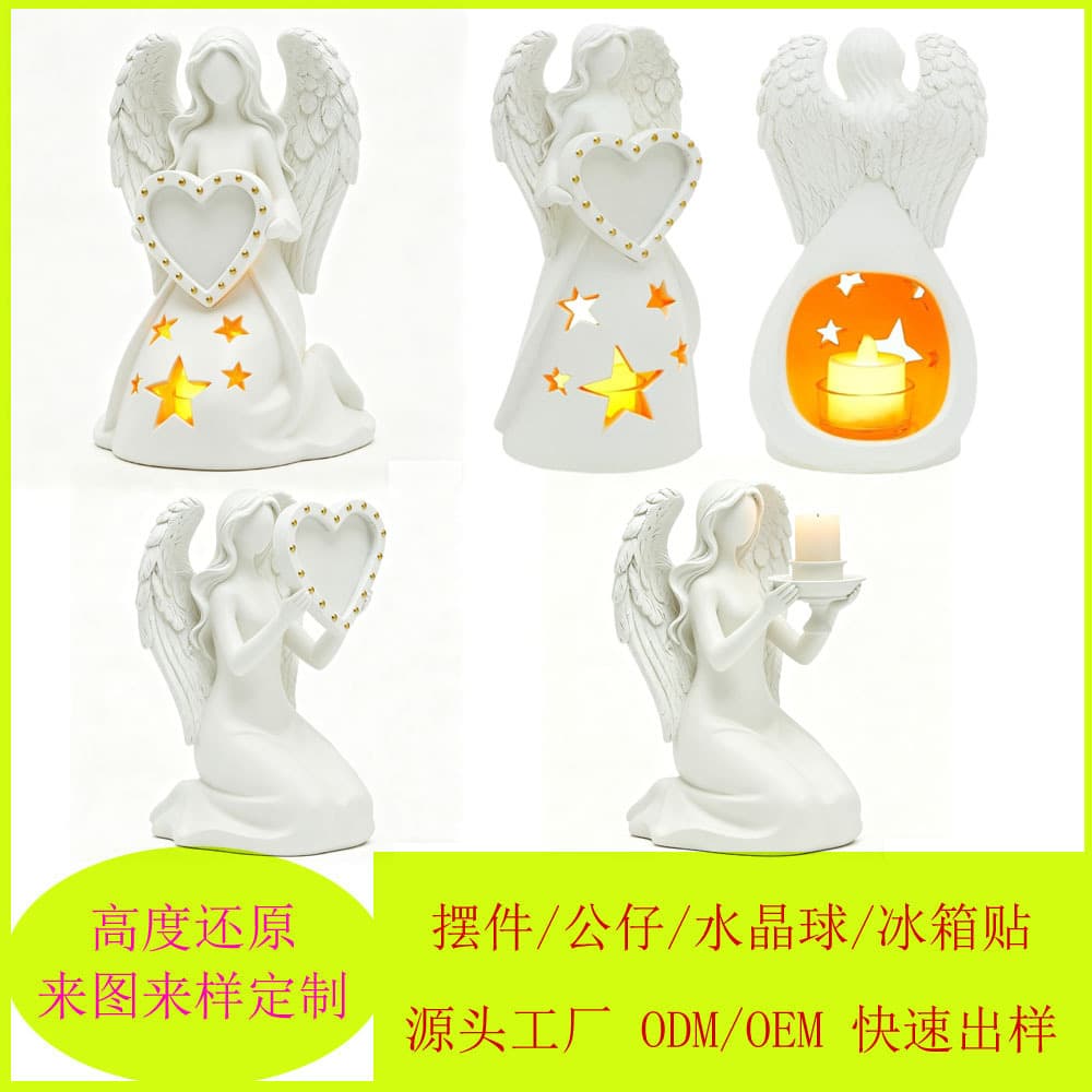 Cross-border New LED Electronic Candle Angel Girl Sculpture Candle Holder Heart Photo Frame Ornament Custom Commemorative Gift