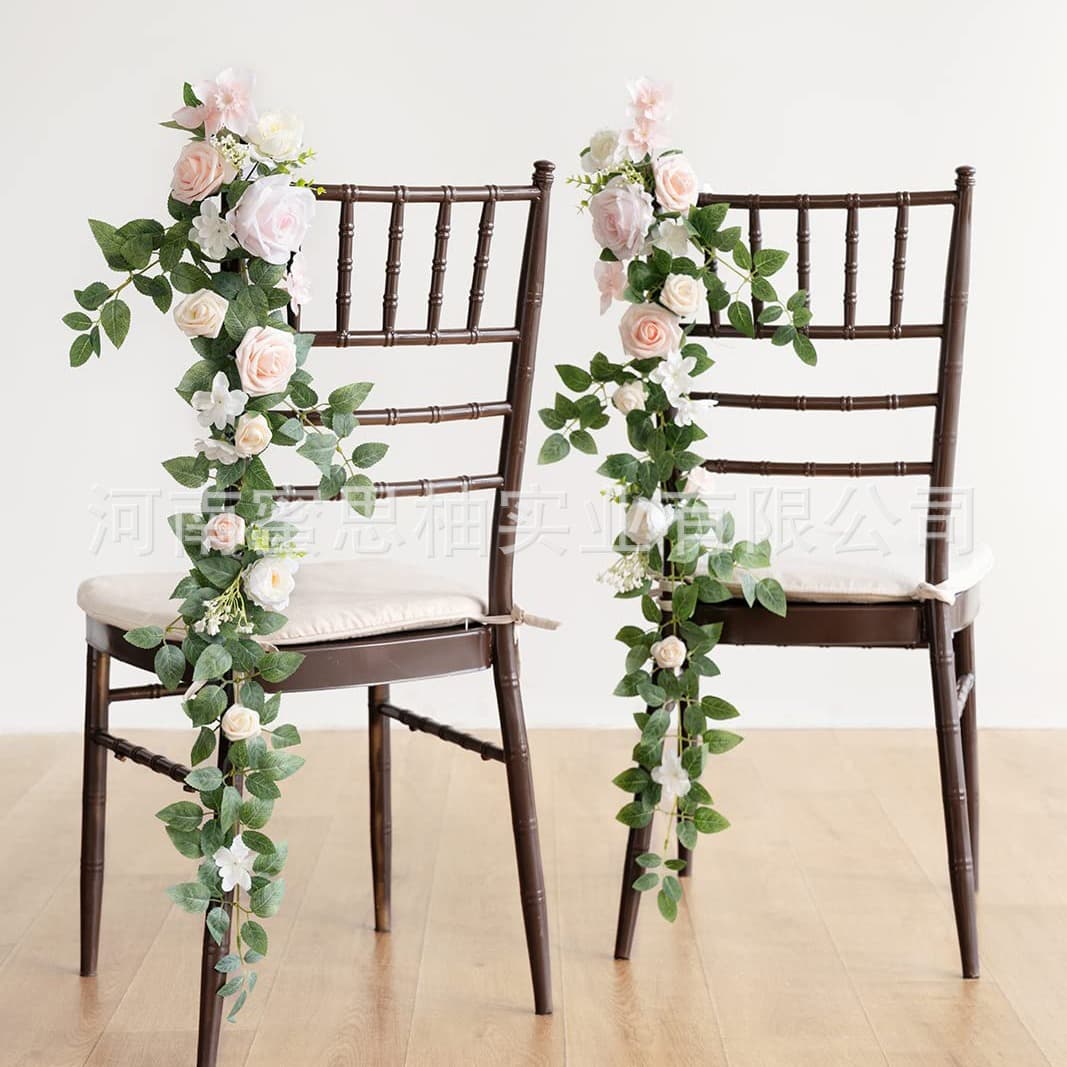 Amazon Cross-border Simulation Floral Chair Back Decoration Artificial Flowers for Hotel Wedding Outdoor Banquet Chair Aisle Decor Factory Wholesale