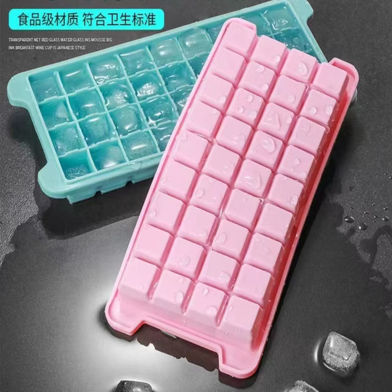 Cross-border 36-grid food-grade ice cube mold square with lid silicone ice cube soft bottom easy demoulding homemade ice cube box