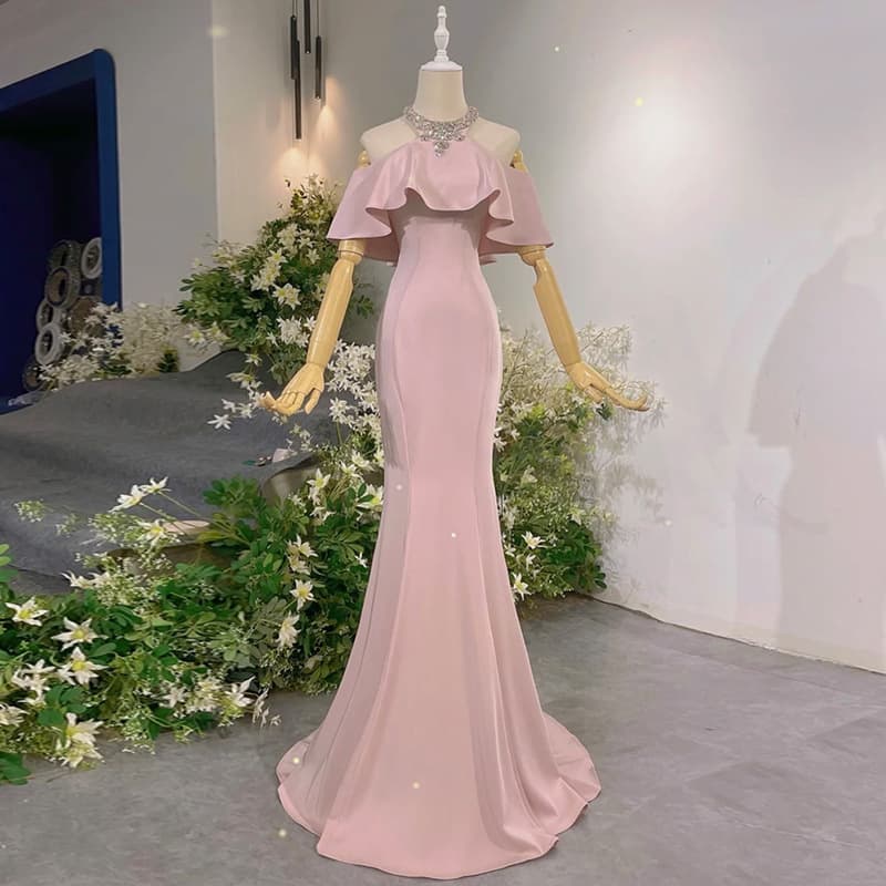 Women's Light Luxury Evening Dress Pink Toast Dress Bride Niche Fishtail Senior Vocal Music Host