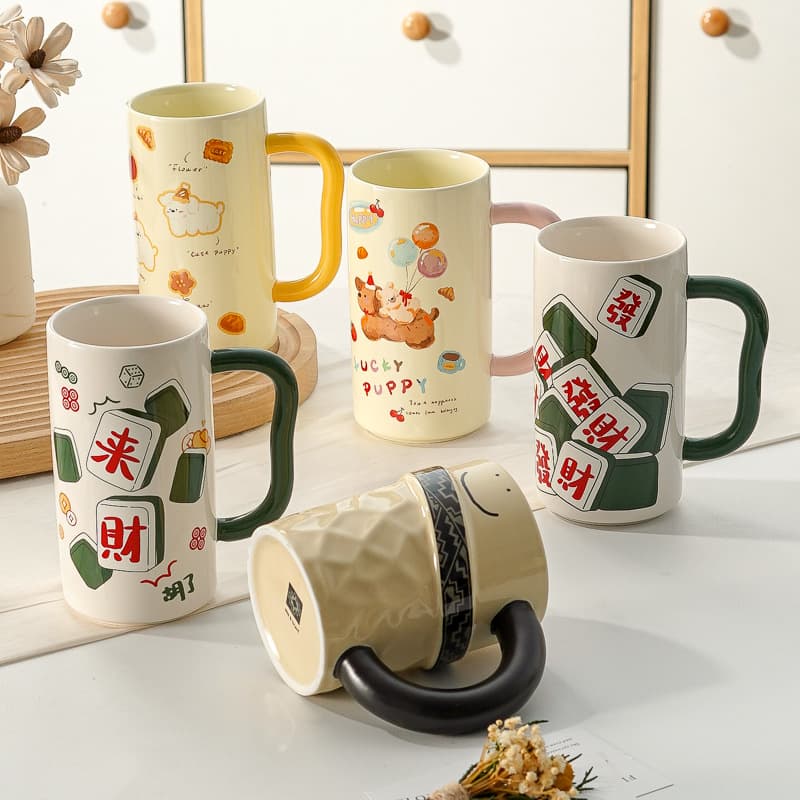 [Straight Tall Cup with Handle Series] Ceramic Mug High-Looking Office Home Large-Capacity Milk Cup
