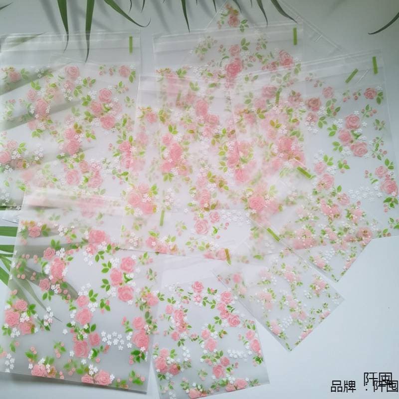 Green Leaf Rose Self-adhesive Bags, Thickened Frosted Transparent, Optional Sizes, Small Gift Accessories Wholesale