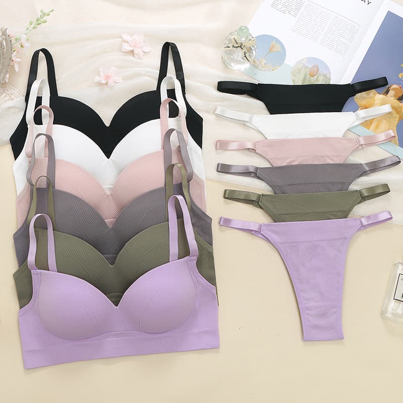 New Fixed Cup Plus Size Wire-Free Adjustable Side-Smoothing Push-Up Bra Set for Women