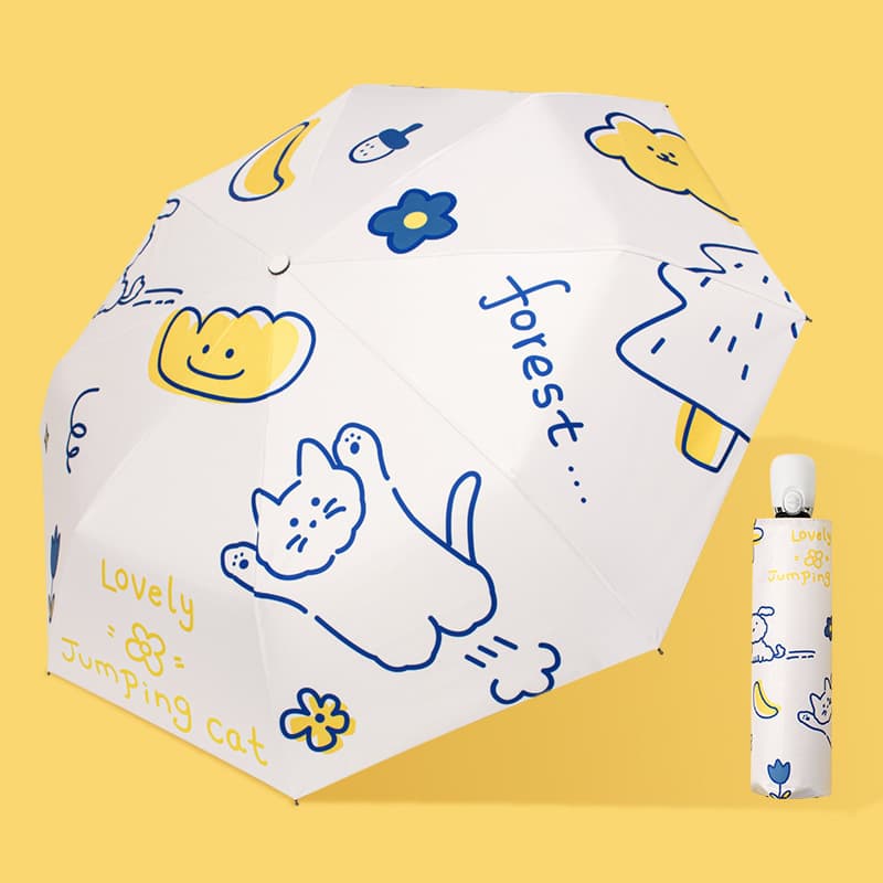 Custom logo knowledge umbrella, women's automatic sun umbrella, summer UV protection lightweight mini foldable all-weather umbrella