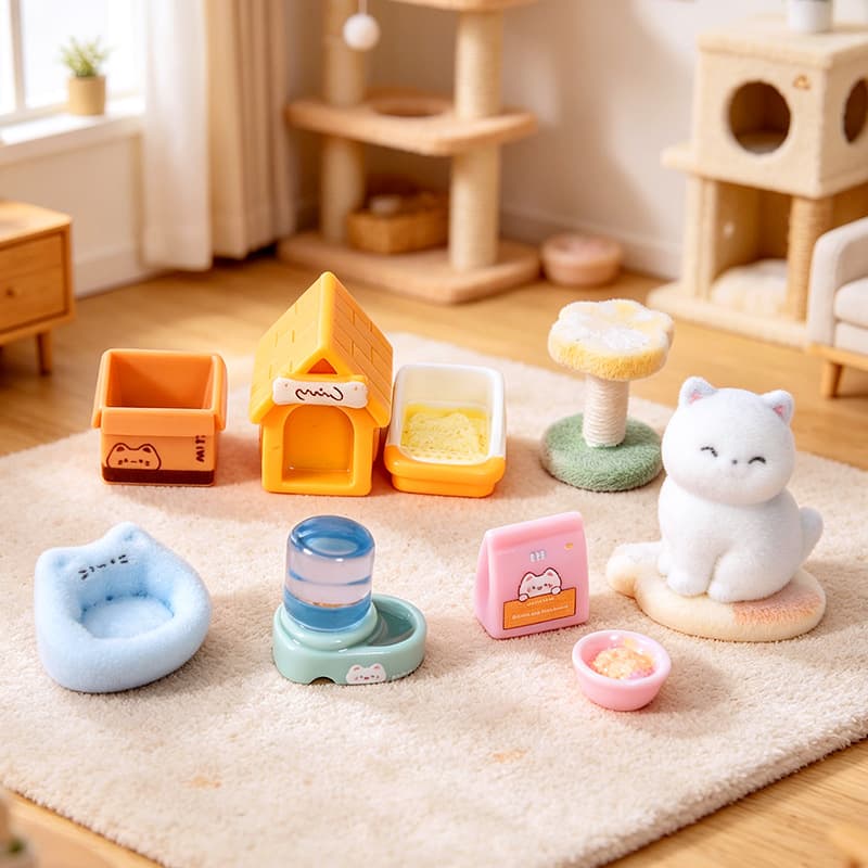 Large collection of new miniature cat houses, flocked cat climbing frame, scene decoration set, doll house diy popular blind box