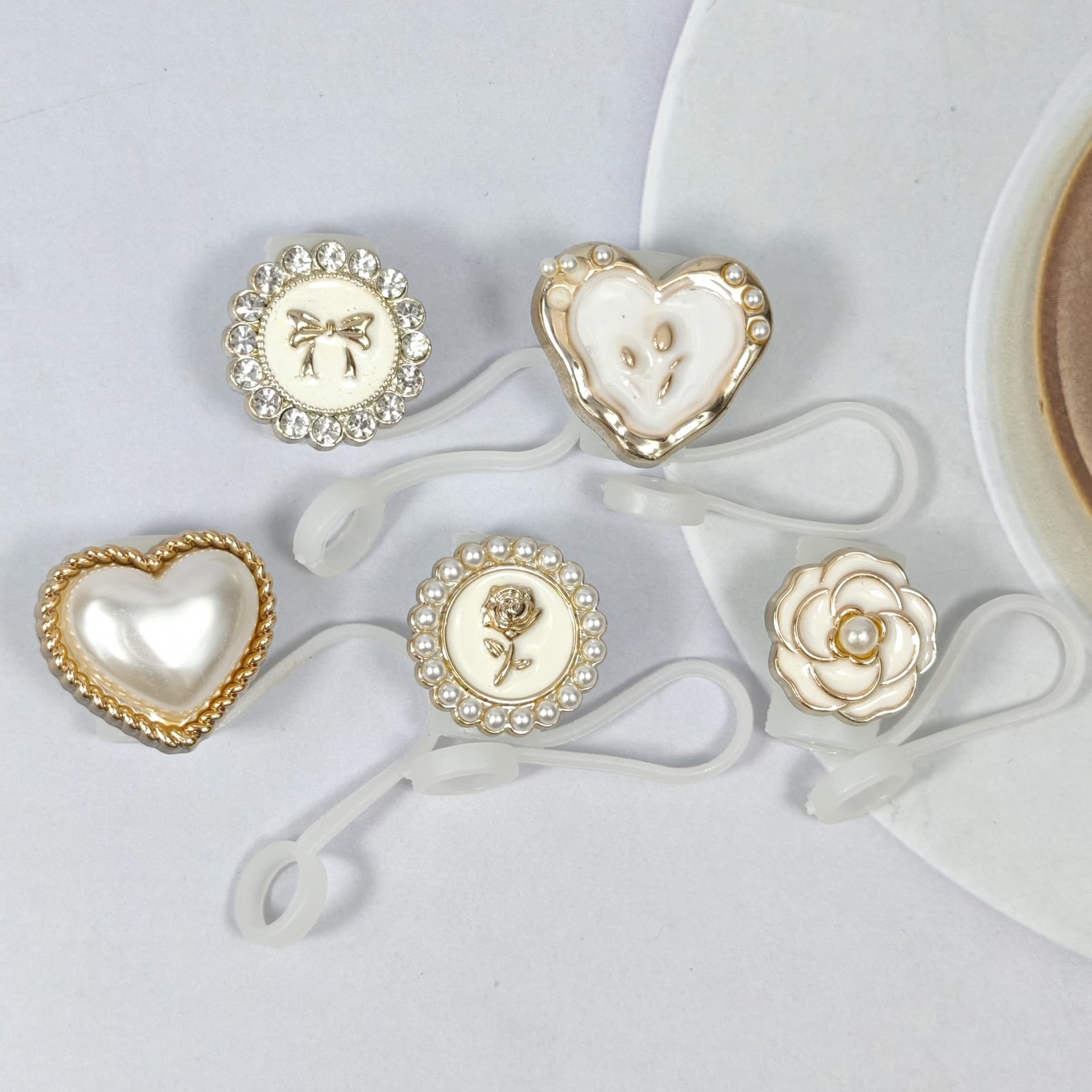 y2k Korean pink five-pointed star diamond-encrusted straw cap peach heart-encrusted diamond bow dust-proof plug environmentally friendly straw plug