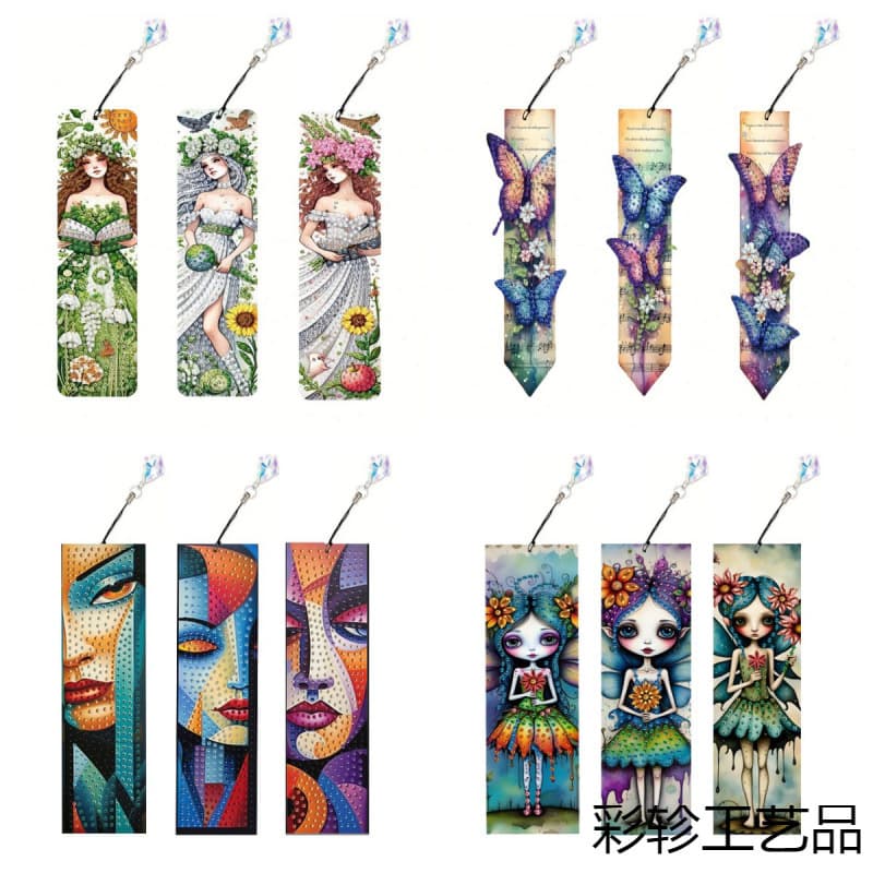 New Cross-Border Diamond Painting Bookmark with Pendant, Foreign Trade Shiny Irregular Diamond Bookmark Set