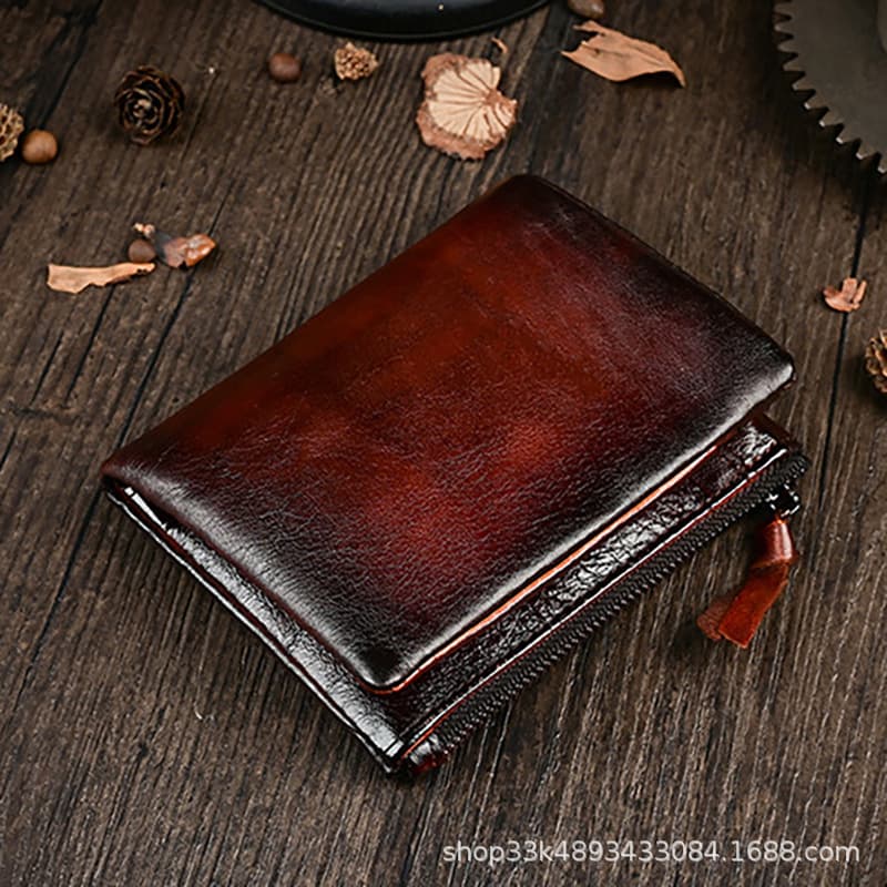 Retro men's wallet genuine leather short two-fold mini thin wallet first layer cowhide simple casual driver's license bag