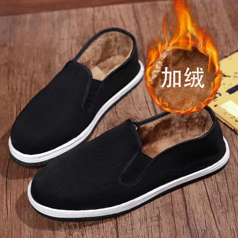 2024 New Cloth Shoes Men's Winter Fleece-Lined Old Beijing Cloth Shoes Men's Thickened Warm Anti-Slip Slip-On Cotton Shoes