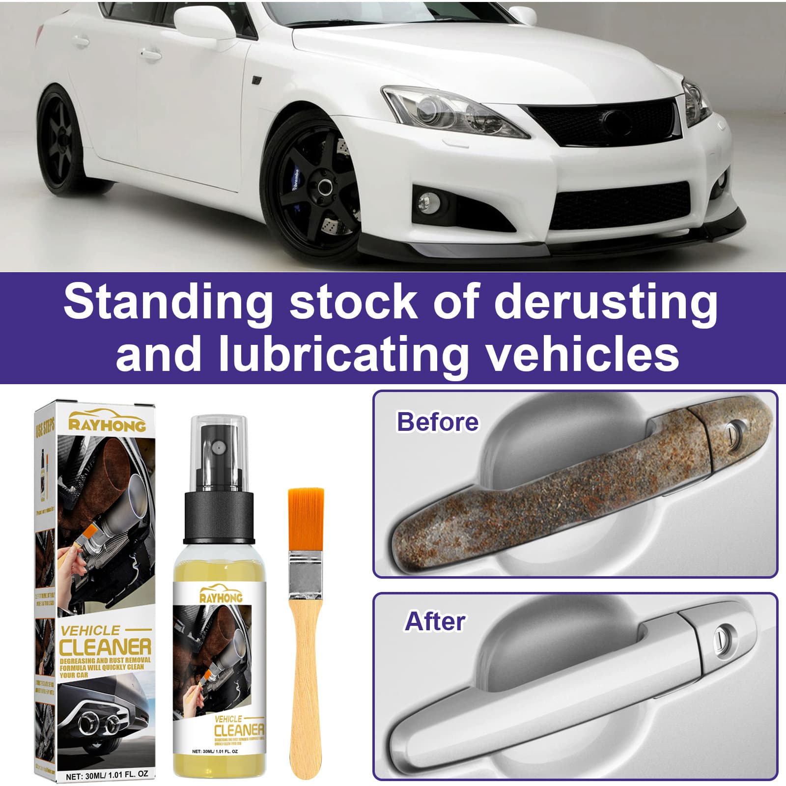Rayhong car rust remover multi-functional hub screw lubrication metal steel anti-rust cleaning and brightening spray
