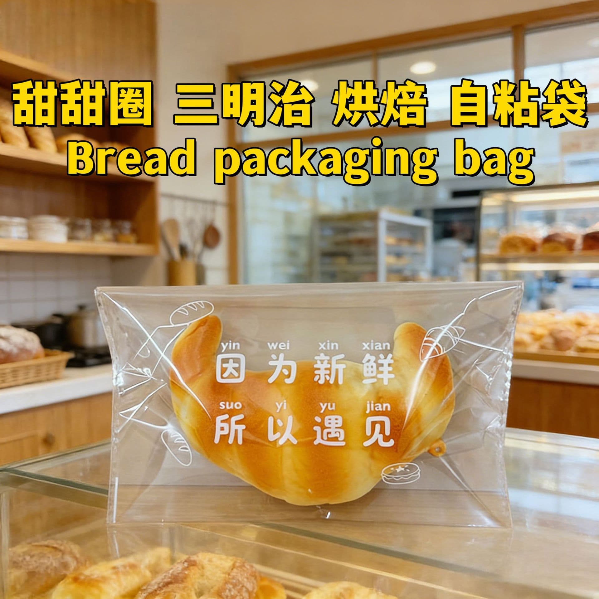 Wholesale [Freshness Meets You] Bread Packaging Bags for Donuts, Sandwiches, Bakery Self-Adhesive Bags