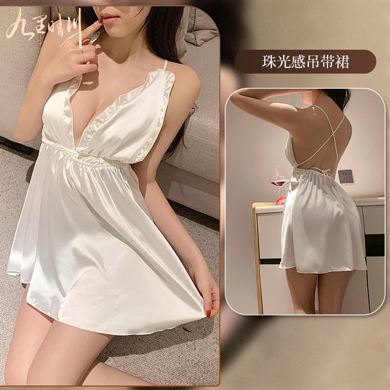 Jiuli Qingchuan Intimates Sexy Dress Pearlescent Suspender Open Crotch No Need to Take Off Sexy Ins Style Female Adult Products