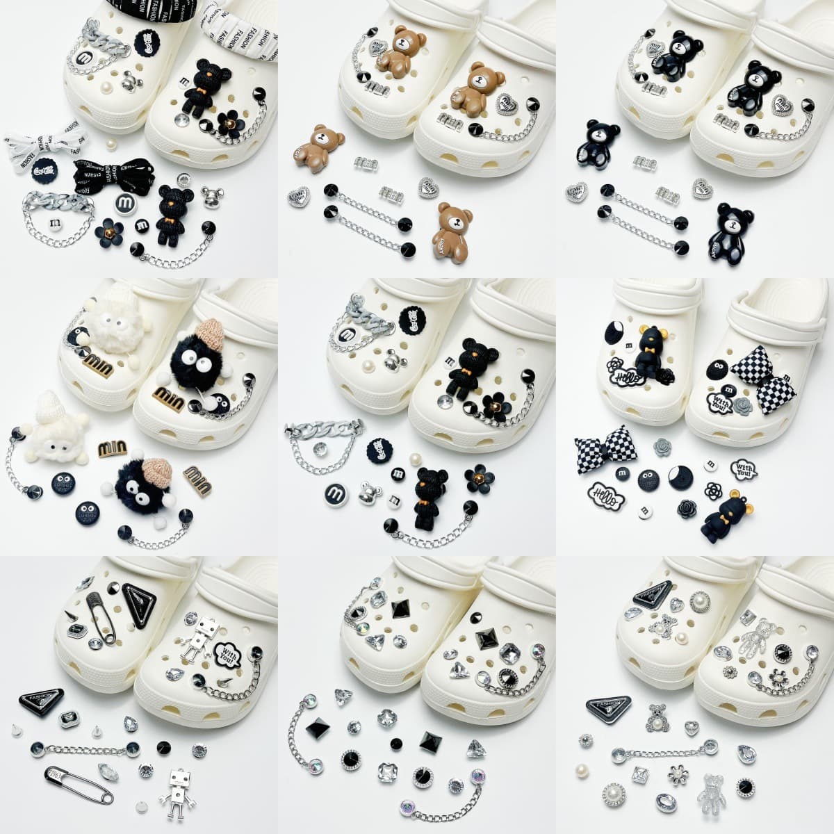 New Hot Selling Cross-Border DIY Shoe Charms for Crocs Accessories Violent Bear Black White Shoelaces SHOES CHARM