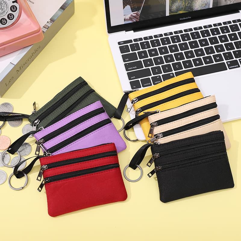 [Ready stock wholesale] Women's 2024 new fabric coin purse, solid color multi-pocket zipper coin card bag