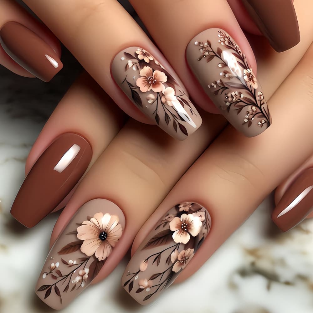 24 Pieces of Ballet Autumn and Winter Hot Selling Brown Wear Manicure Advanced Flower Manicure Patch Press on nails
